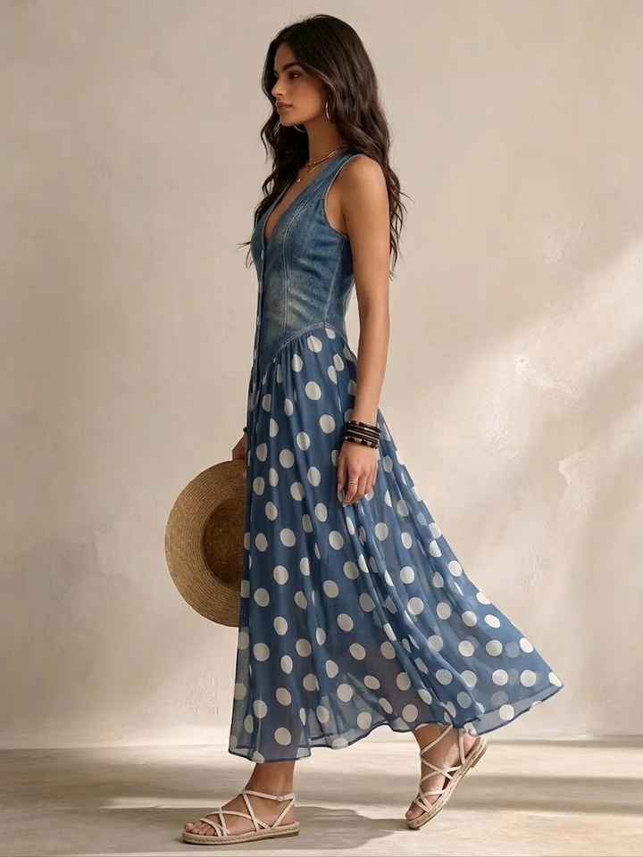 VALERIA | DENIM &amp; CHIFFON MIDI DRESS