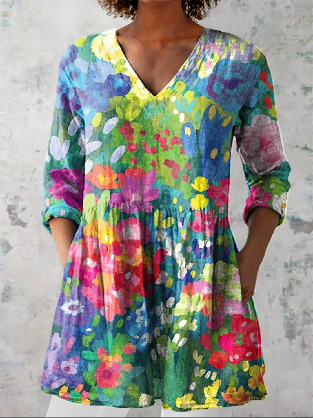 MAELLE | PRINTED V-NECK TUNIC BLOUSE