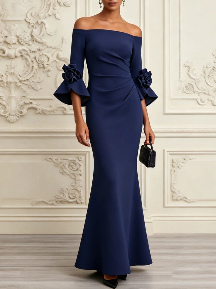 ELENA | NAVY 3D FLORAL MERMAID MAXI DRESS