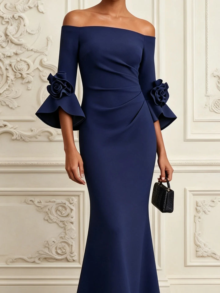 ELENA | NAVY 3D FLORAL MERMAID MAXI DRESS
