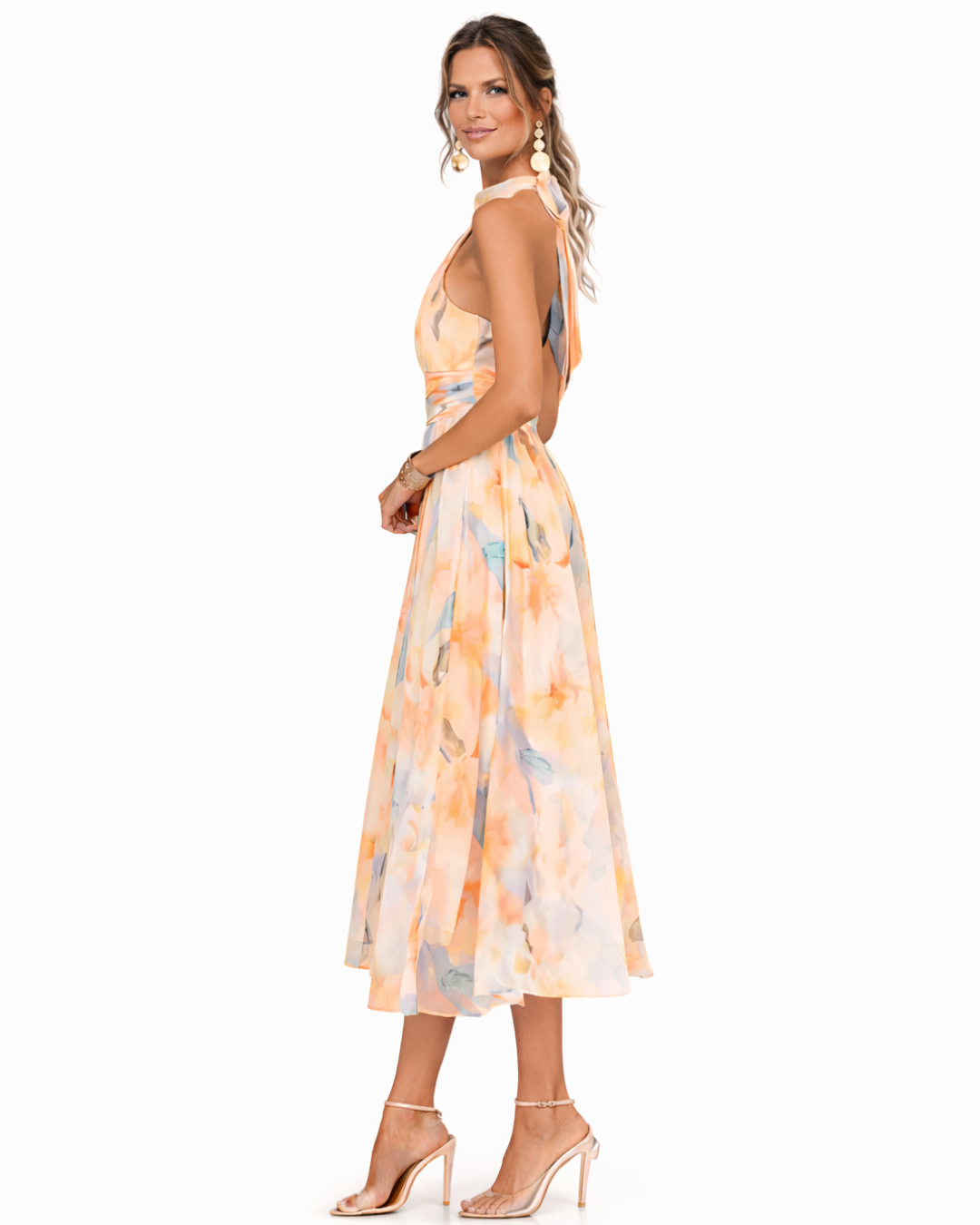AURORA | HALTER NECK WATERCOLOR MAXI DRESS