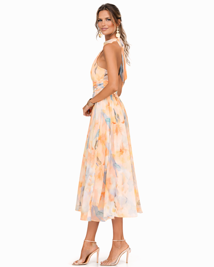 AURORA | HALTER NECK WATERCOLOR MAXI DRESS