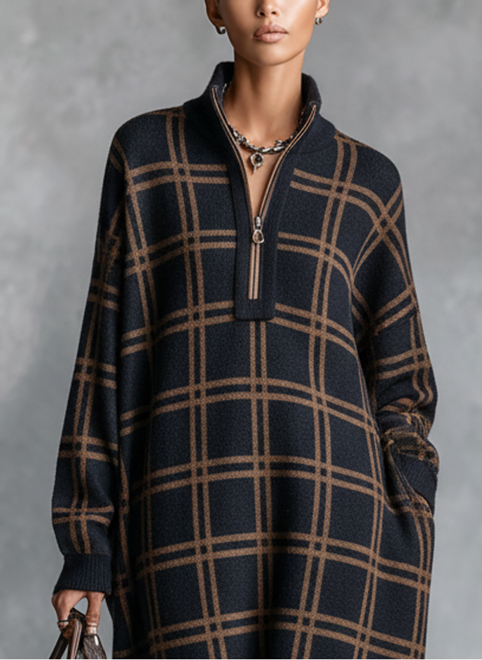 KAJA | PLAID HALF-ZIP KNIT MAXI DRESS