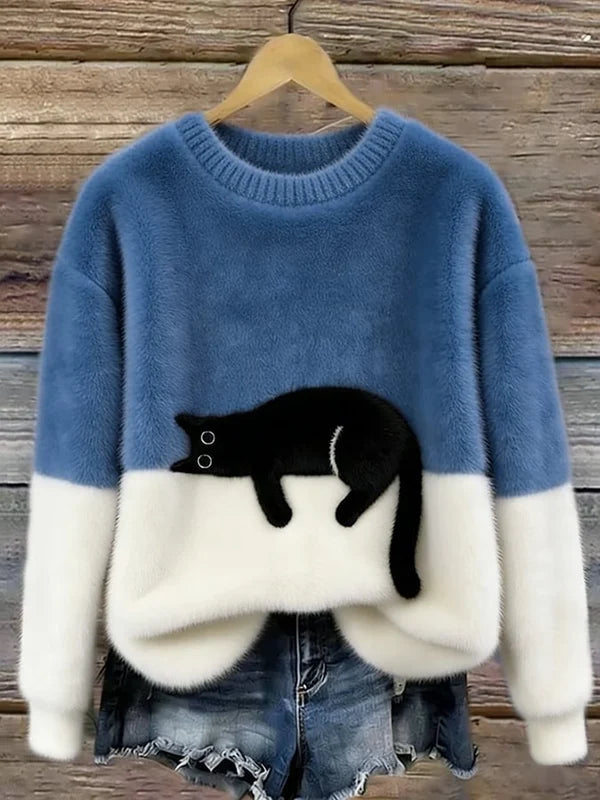 AUDREY | OVERSIZED CAT-PRINT KNIT SWEATER