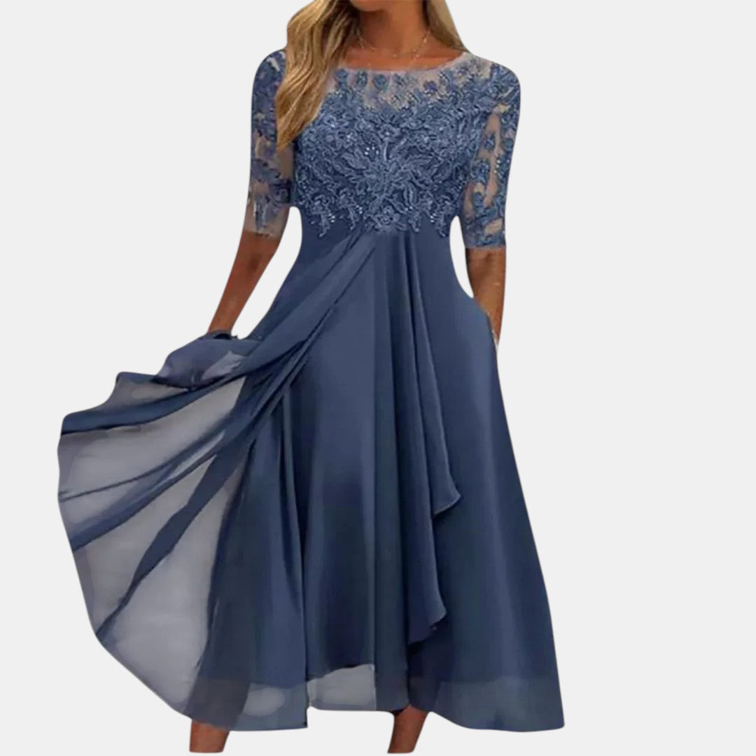 RUBI | LACE DETAIL LAYERED MIDI DRESS
