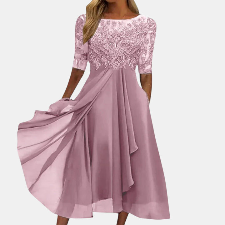 RUBI | LACE DETAIL LAYERED MIDI DRESS