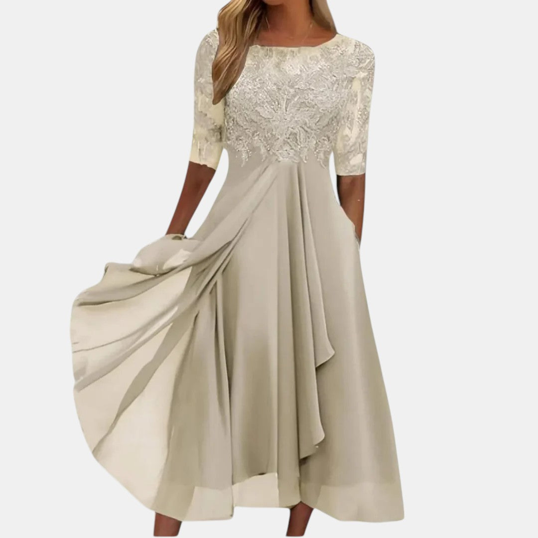RUBI | LACE DETAIL LAYERED MIDI DRESS