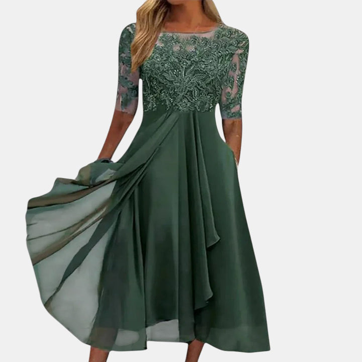 RUBI | LACE DETAIL LAYERED MIDI DRESS