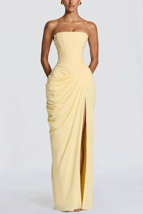 CYRA | STRAPLESS CHIFFON MAXI DRESS