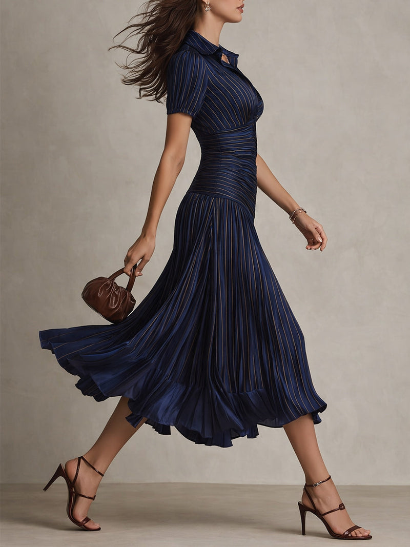 LUCIA | PLEATED STRIPED MIDI DRESS