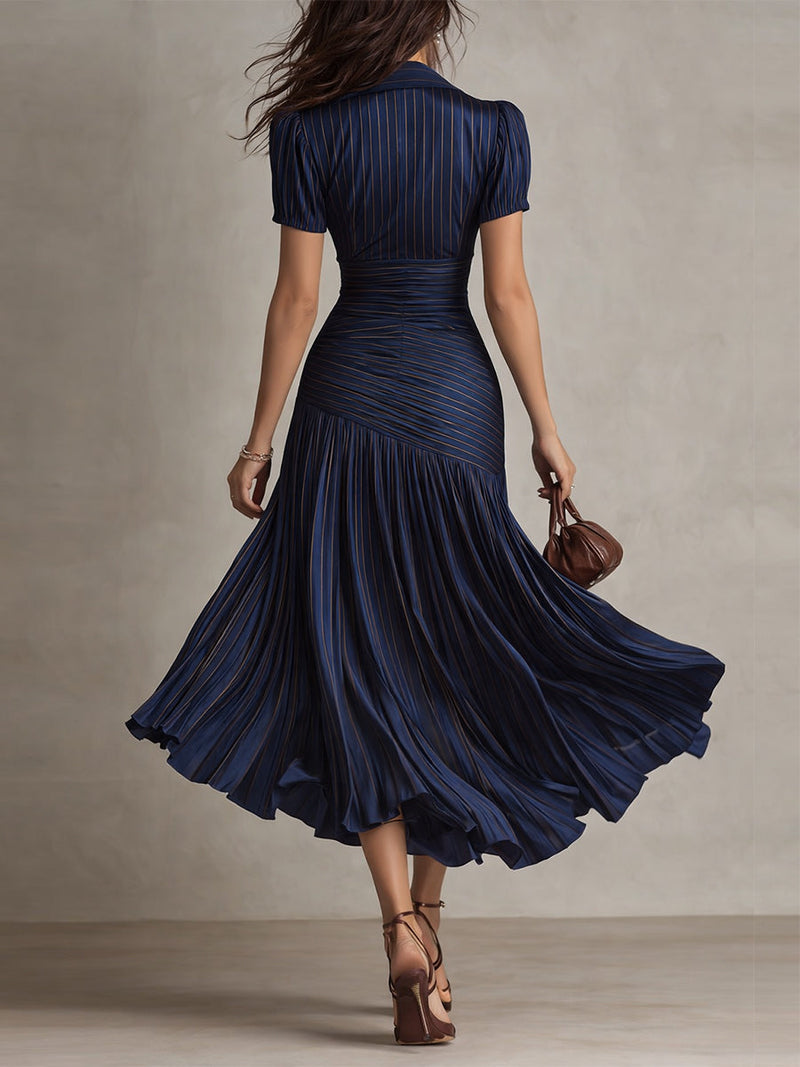 LUCIA | PLEATED STRIPED MIDI DRESS