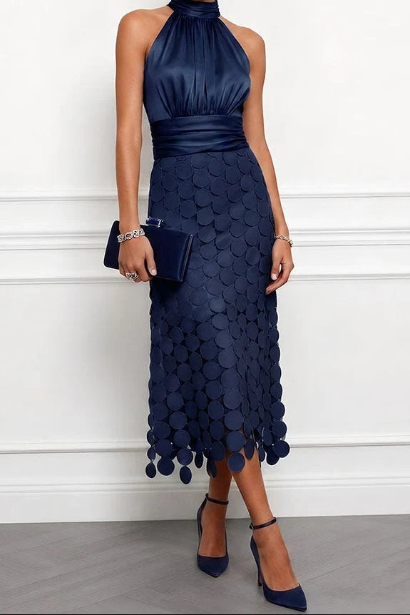 CECILIA | HALTER NECK SATIN-EFFECT MIDI DRESS