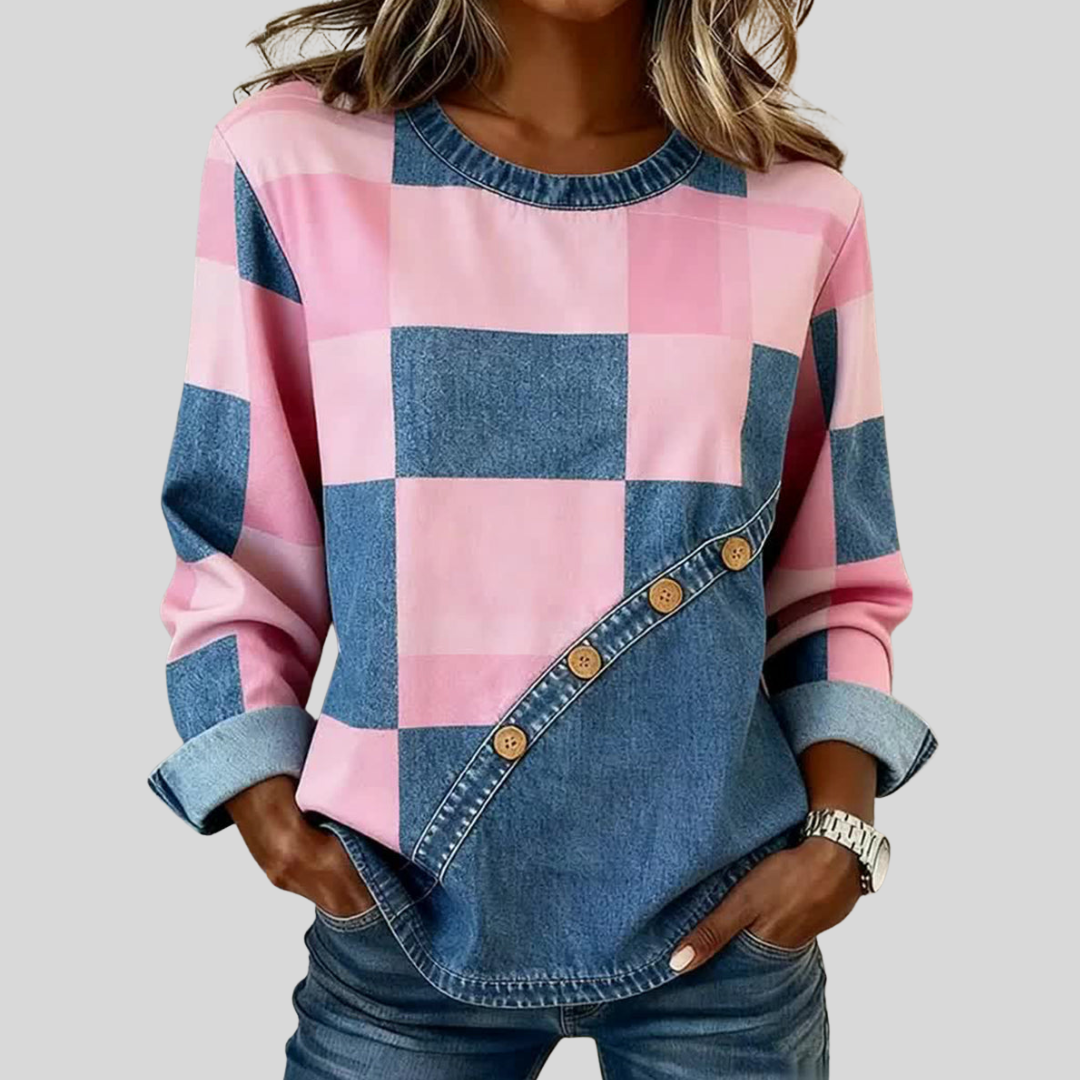 TINDELLE | PATCHWORK ART COLOR-BLOCK SWEATSHIRT