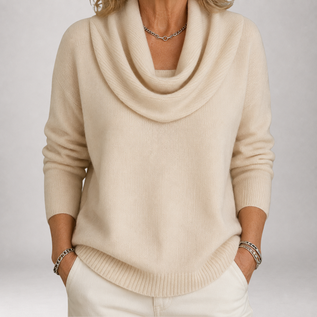 DELPHIE | DRAPED COWL-NECK SWEATER
