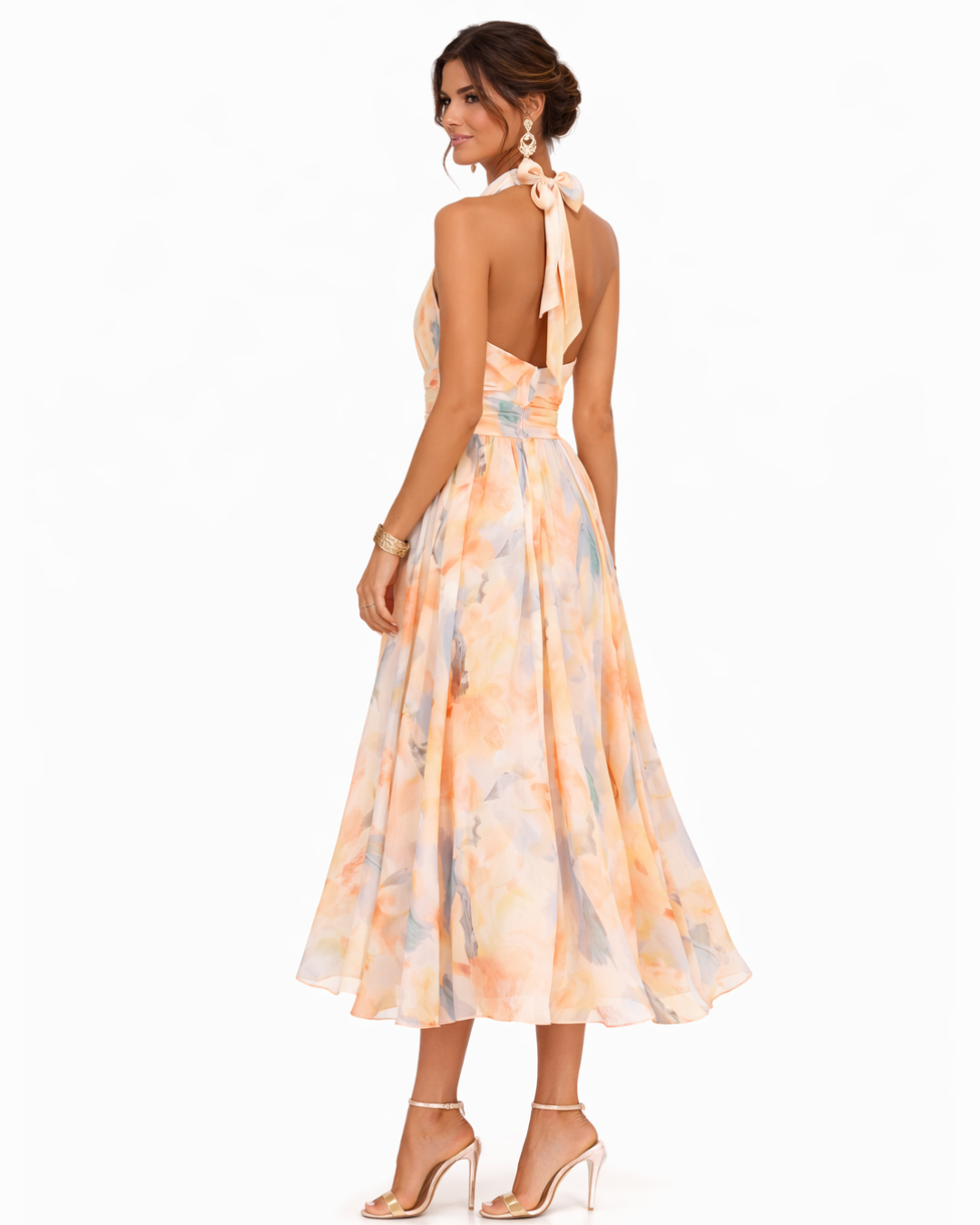 AURORA | HALTER NECK WATERCOLOR MAXI DRESS