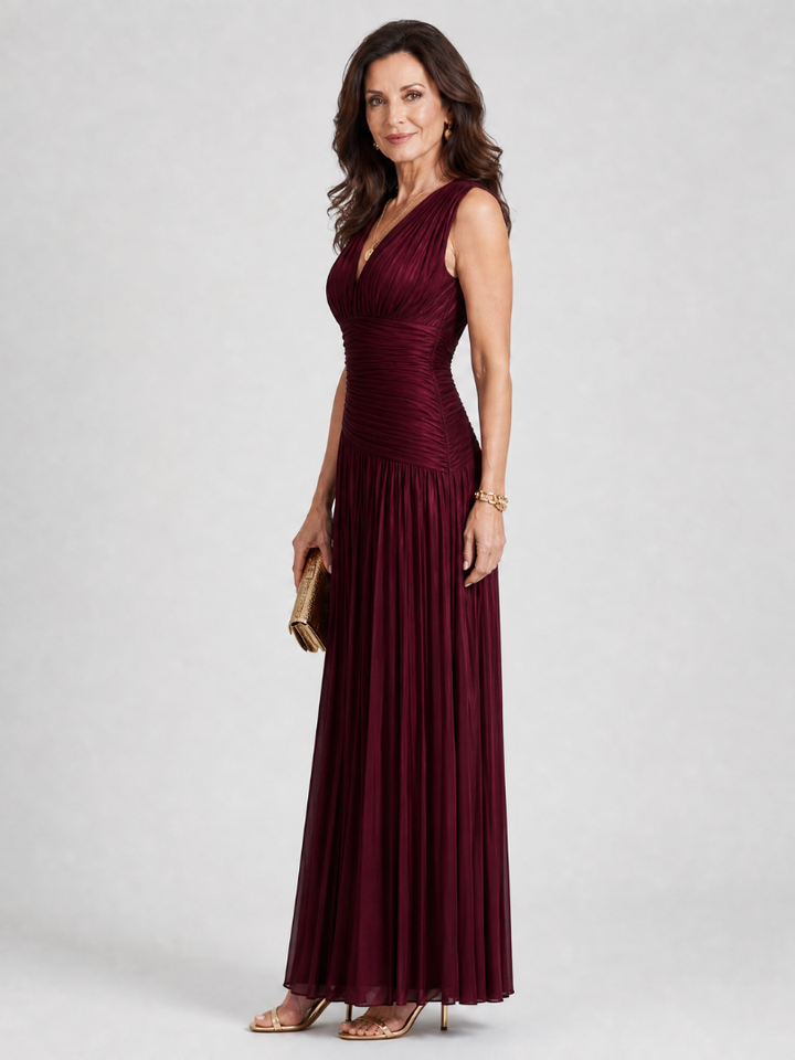 LEMAR | PLEATED V-NECK MIDI DRESS
