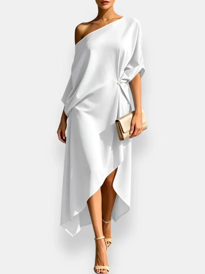 MILENA | ASYMMETRICAL DRAPED MIDI DRESS