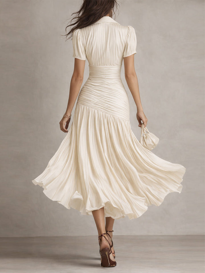 LUCIA | PLEATED STRIPED MIDI DRESS