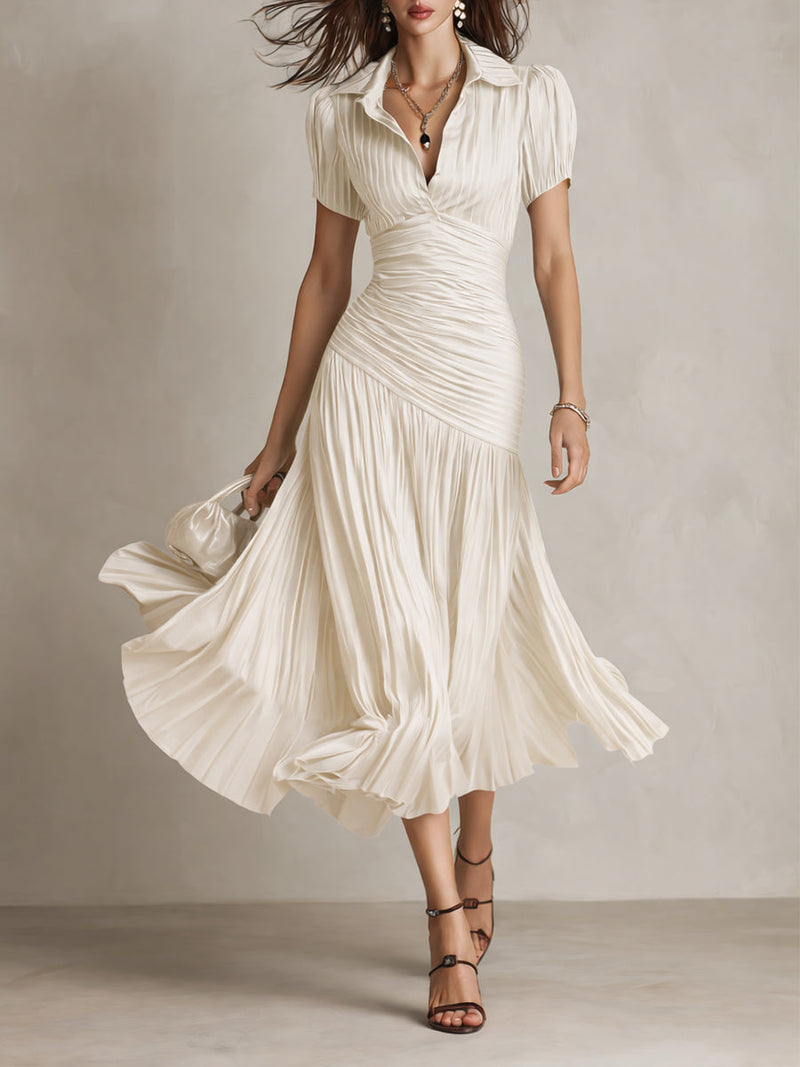 LUCIA | PLEATED STRIPED MIDI DRESS