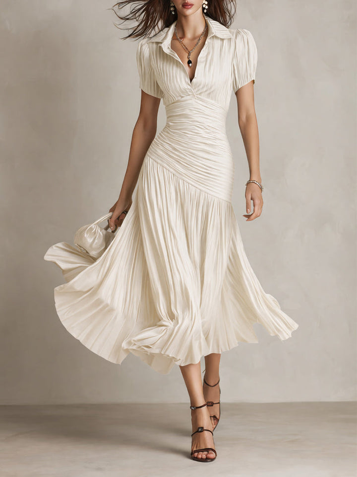 LUCIA | PLEATED STRIPED MIDI DRESS