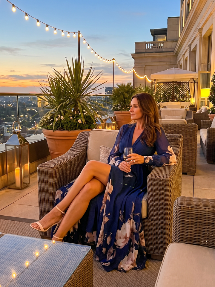 ZIVA | PLEATED SHEER-SLEEVE MAXI DRESS
