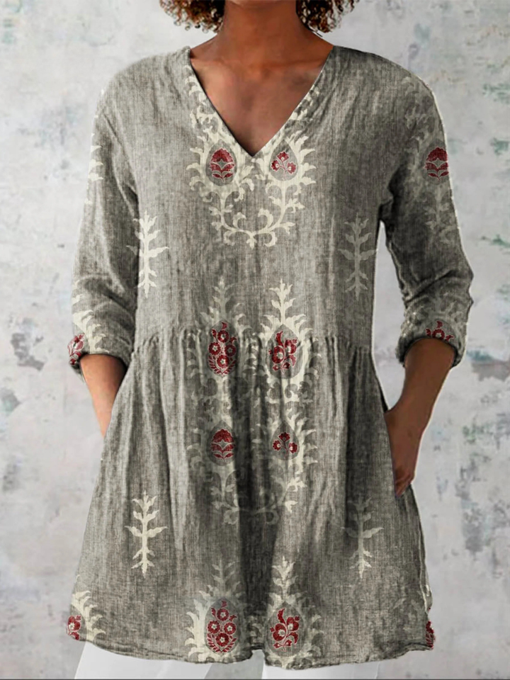 ELISE | PRINTED V-NECK TUNIC BLOUSE