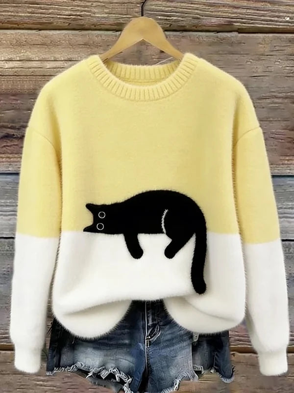 AUDREY | OVERSIZED CAT-PRINT KNIT SWEATER