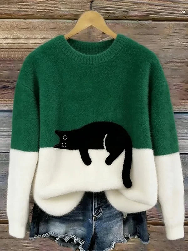 AUDREY | OVERSIZED CAT-PRINT KNIT SWEATER
