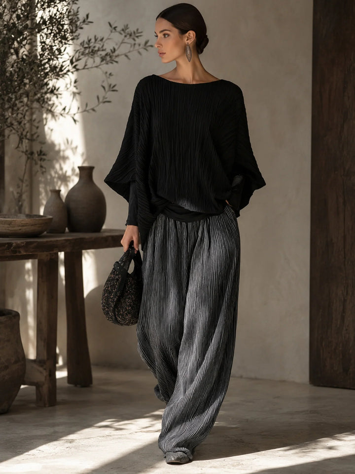 LUCIA | PLEATED BATWING TOP &amp; WIDE-LEG PANTS SET