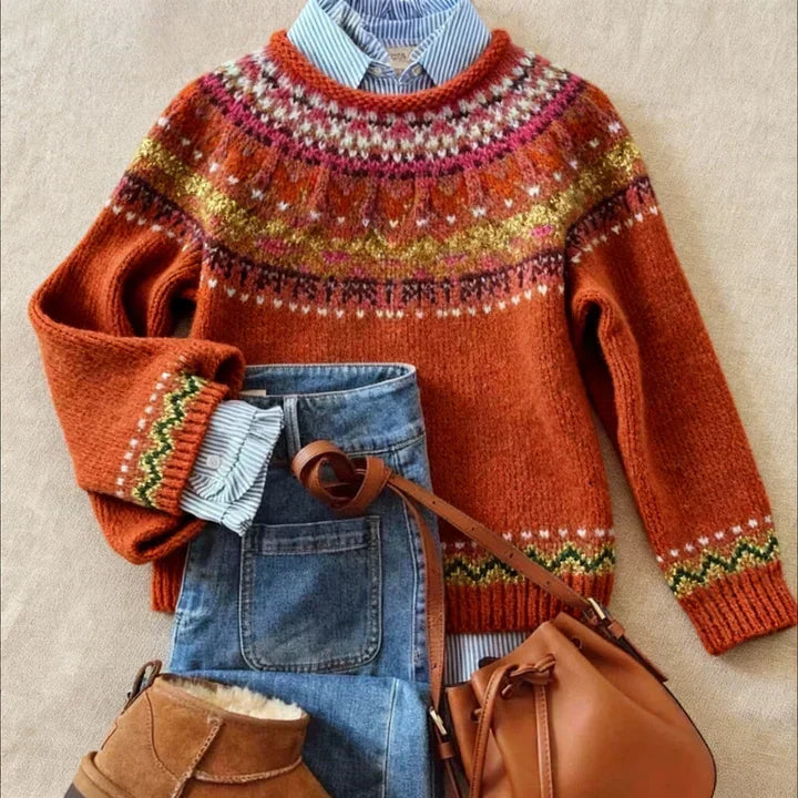SIMONA | CHIC VINTAGE PATTERNED KNIT SWEATER