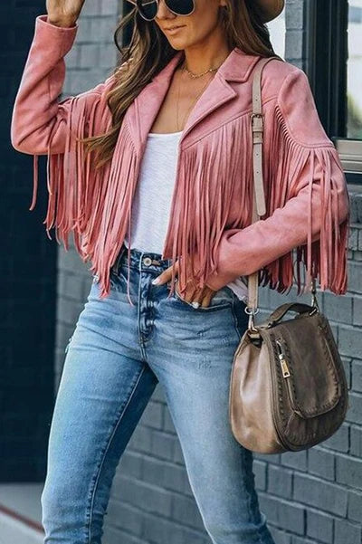 ALLIE | CROPPED FRINGE FAUX-SUEDE JACKET