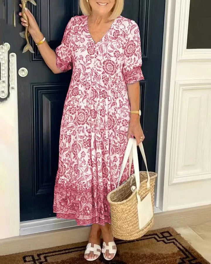 AURORA / FLORAL V-NECK A-LINE DRESS