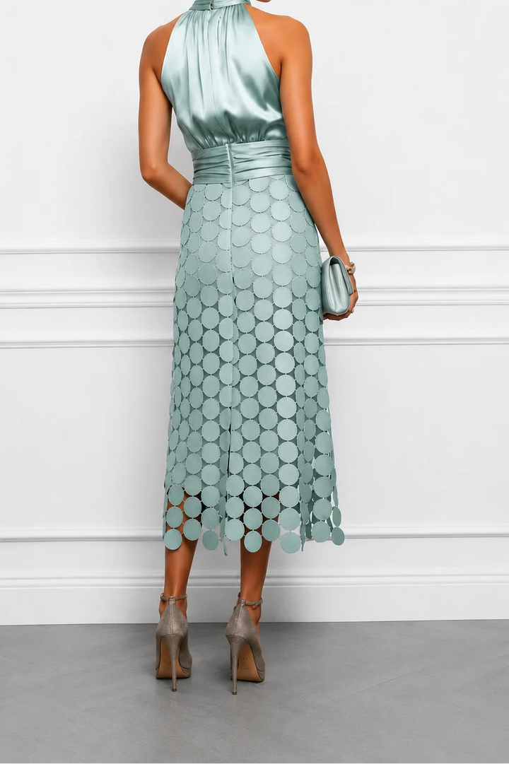 CECILIA | HALTER NECK SATIN-EFFECT MIDI DRESS
