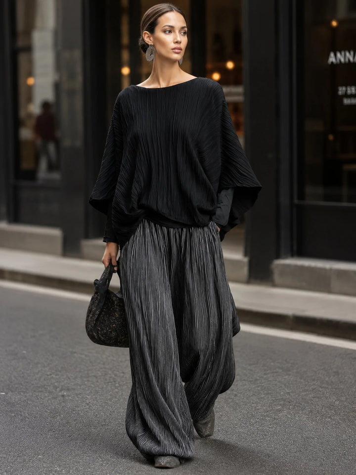 LUCIA | PLEATED BATWING TOP &amp; WIDE-LEG PANTS SET