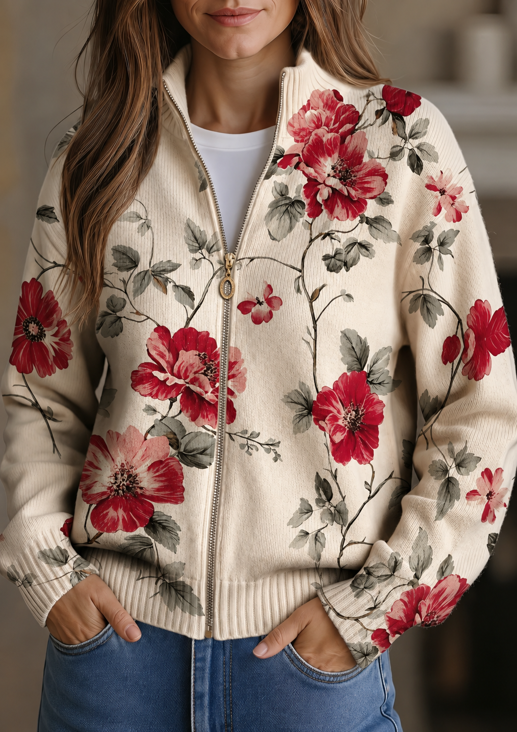 WILHELMINE | VINTAGE ROSE ZIP CARDIGAN