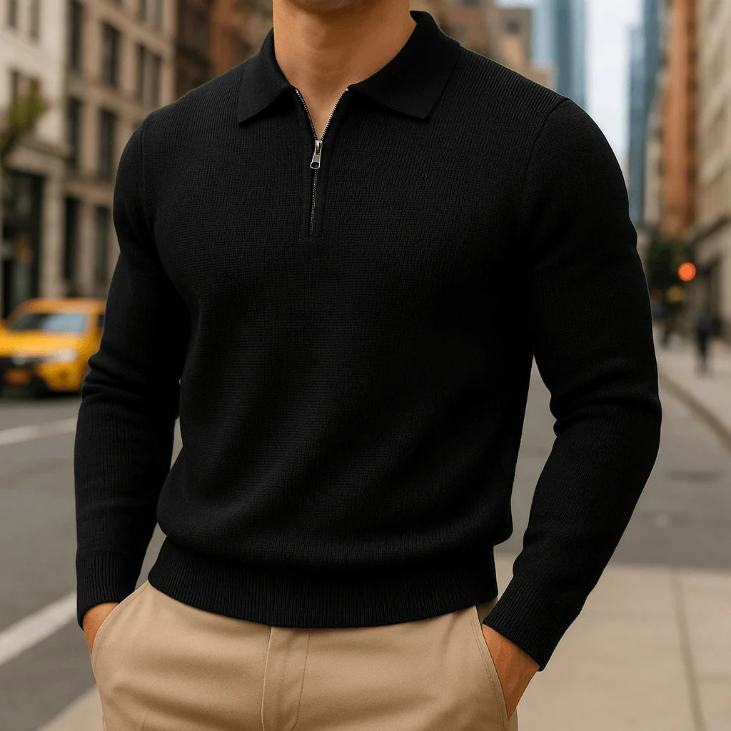 ASHFORD | WAFFLE-KNIT HALF-ZIP POLO SWEATER