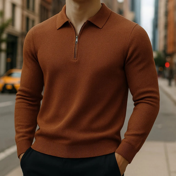 ASHFORD | WAFFLE-KNIT HALF-ZIP POLO SWEATER
