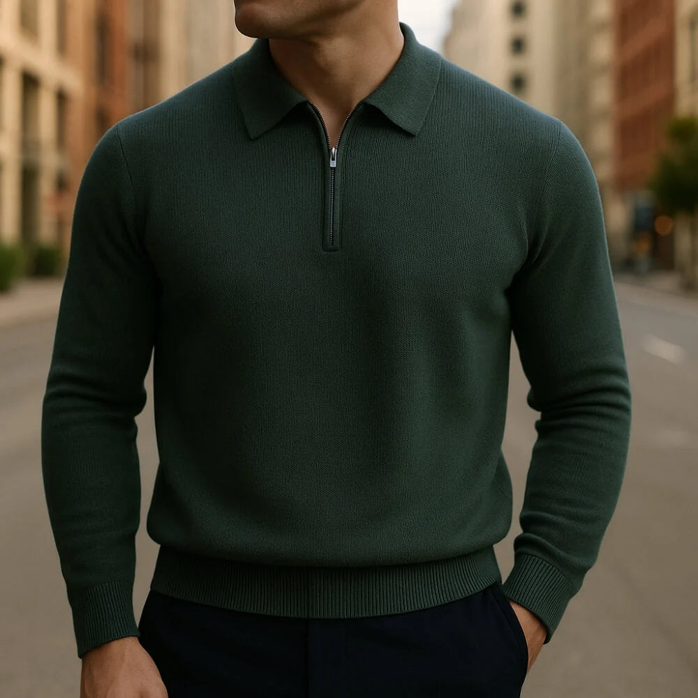 ASHFORD | WAFFLE-KNIT HALF-ZIP POLO SWEATER