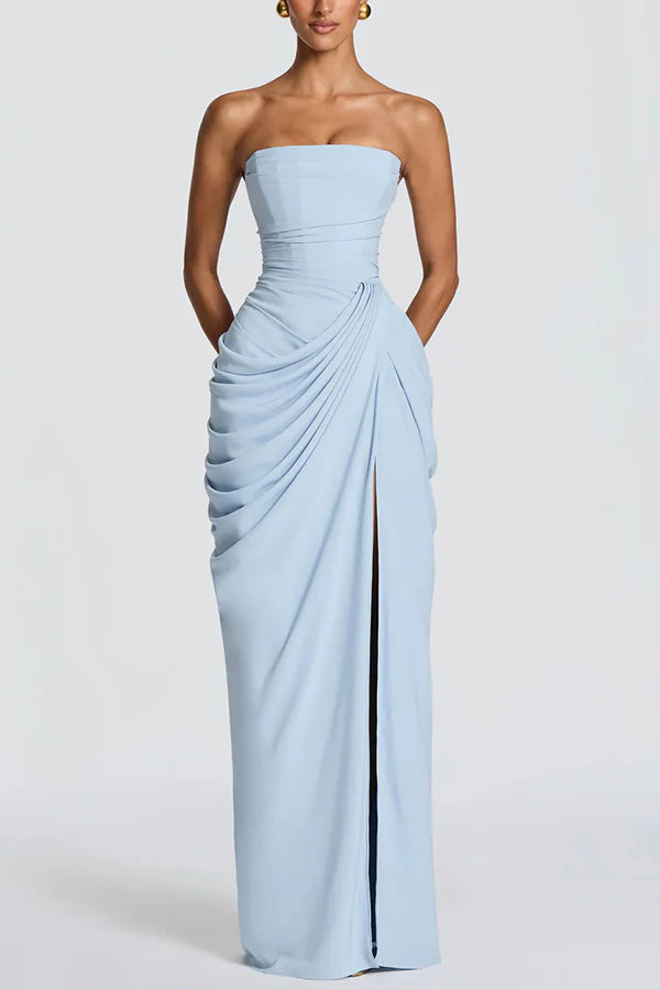 CYRA | STRAPLESS CHIFFON MAXI DRESS