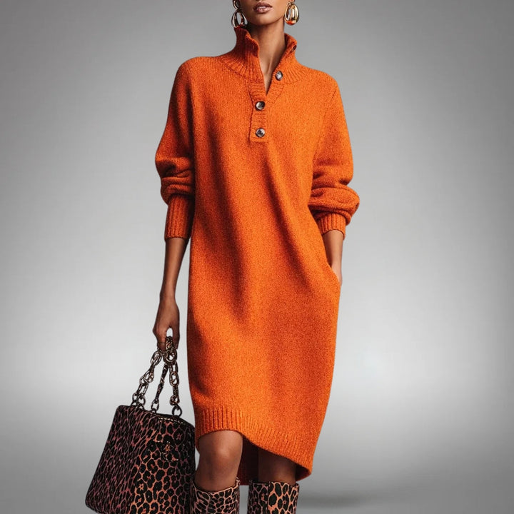 MARCELLA | SOPHISTICATED BUTTON-COLLAR MIDI DRESS