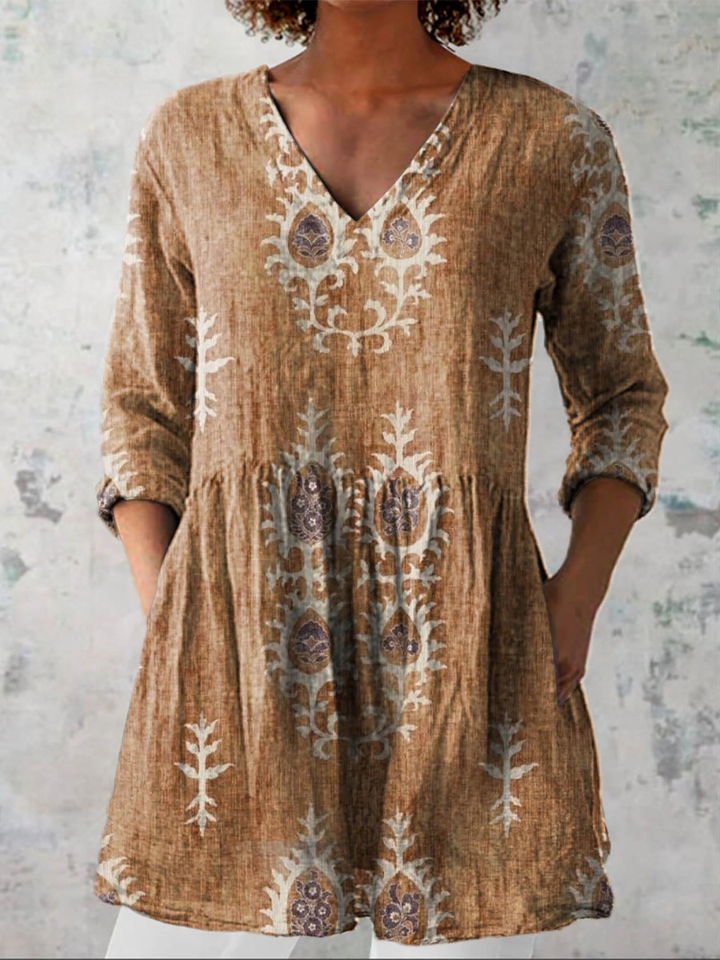 ELISE | PRINTED V-NECK TUNIC BLOUSE