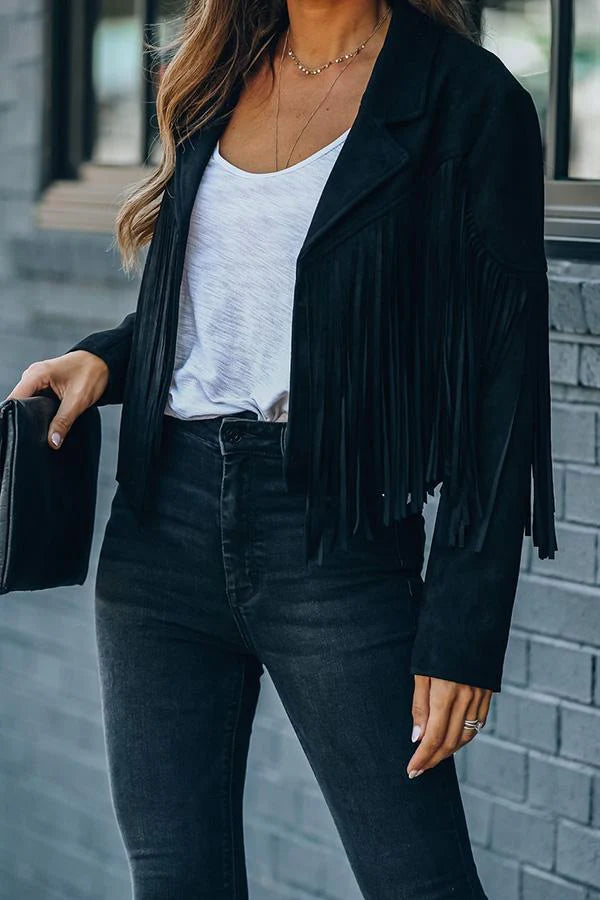 ALLIE | CROPPED FRINGE FAUX-SUEDE JACKET