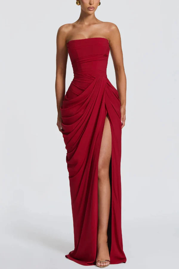 CYRA | STRAPLESS CHIFFON MAXI DRESS