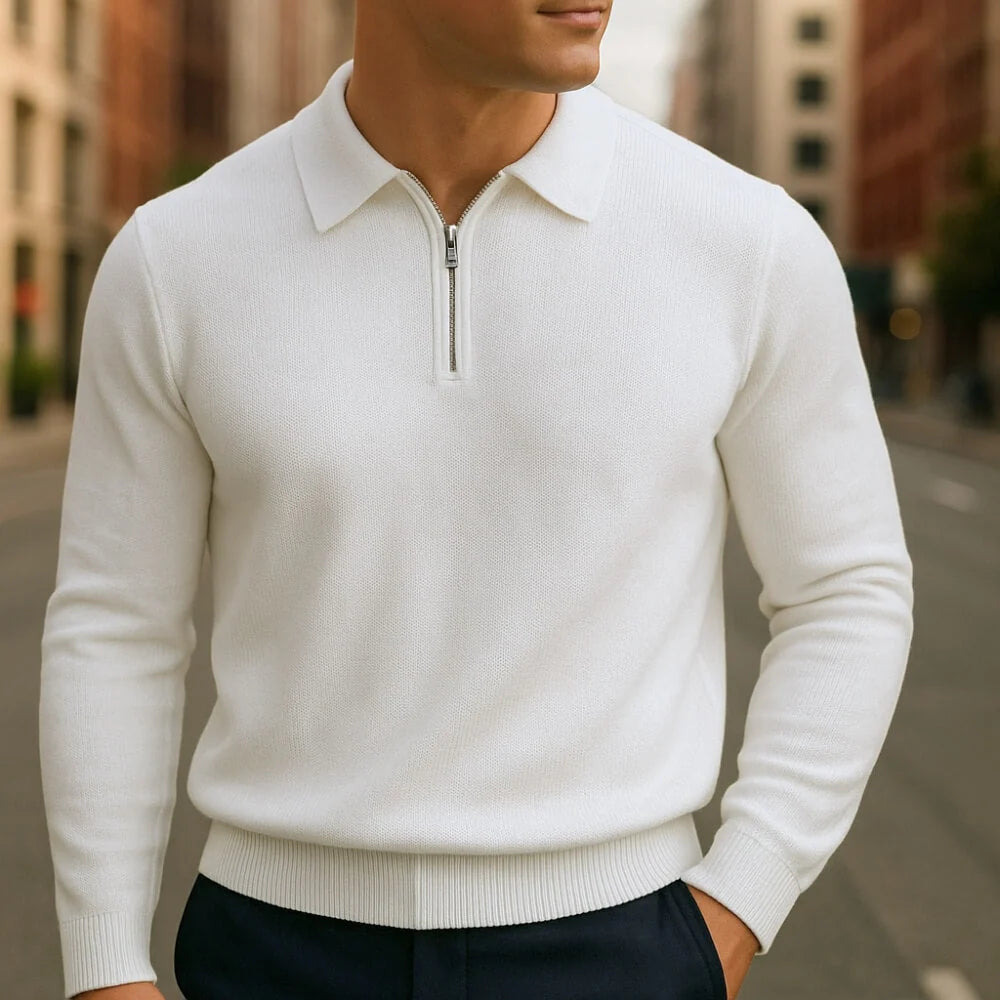 ASHFORD | WAFFLE-KNIT HALF-ZIP POLO SWEATER