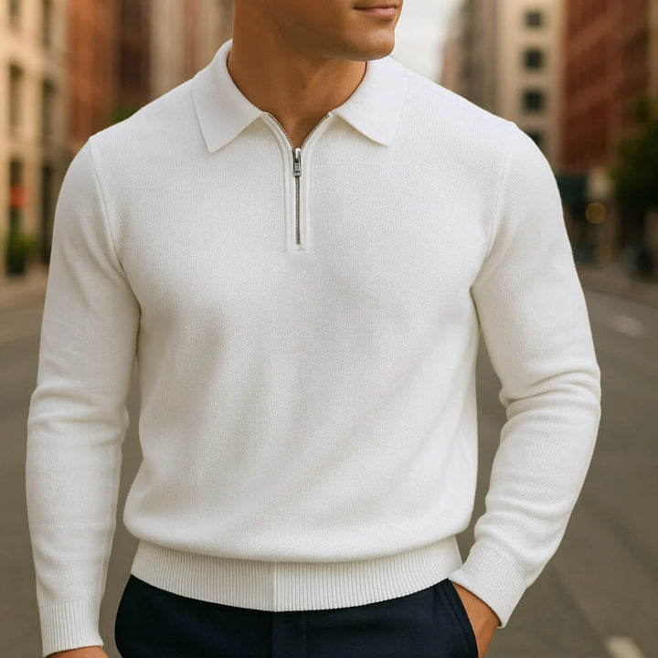 ASHFORD | WAFFLE-KNIT HALF-ZIP POLO SWEATER