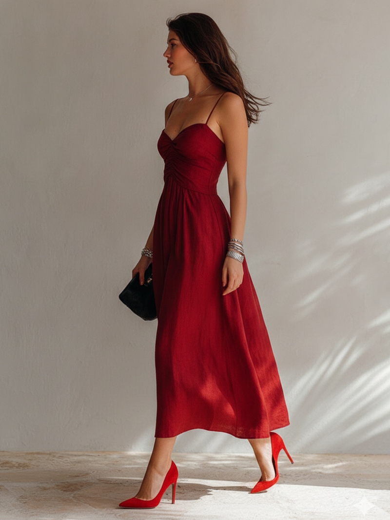 ROSA | RUCHED A-LINE MIDI DRESS