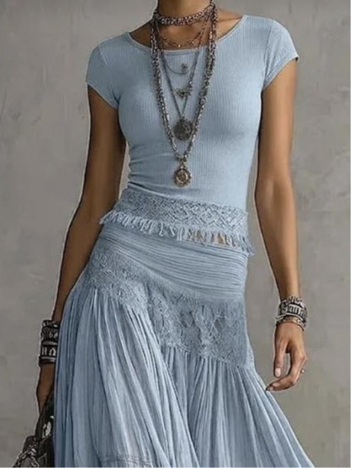 LIANA | LACE-PANELED PLEATED MAXI SET