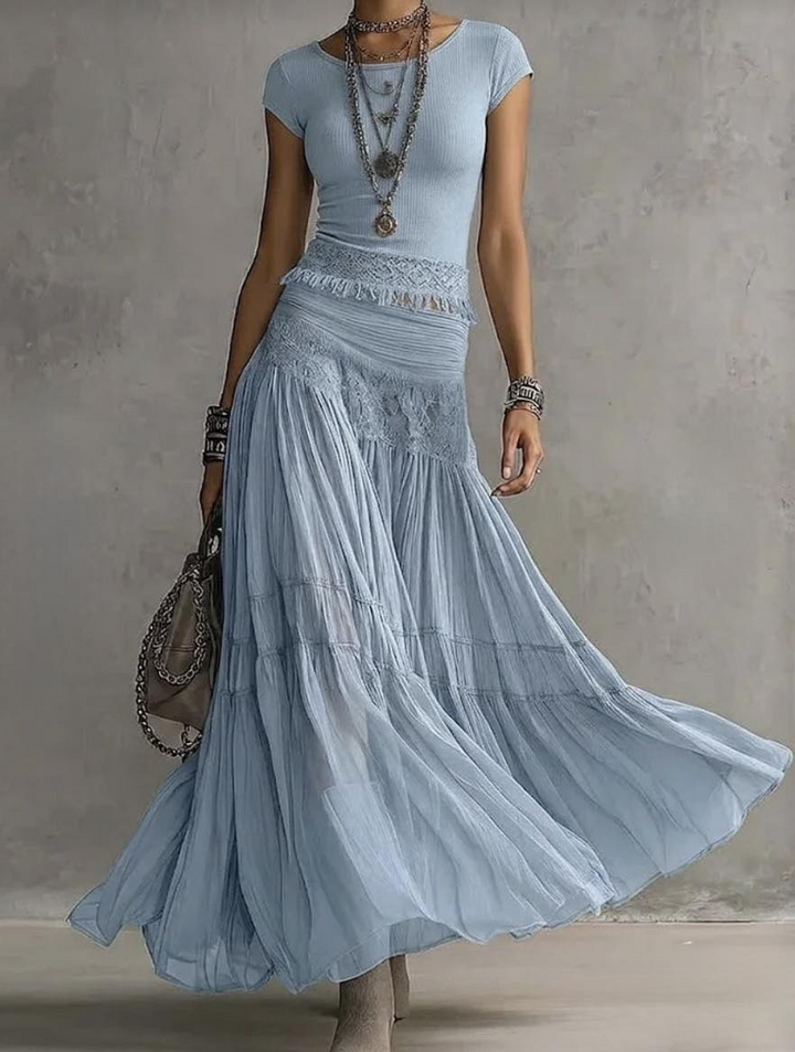 LIANA | LACE-PANELED PLEATED MAXI SET
