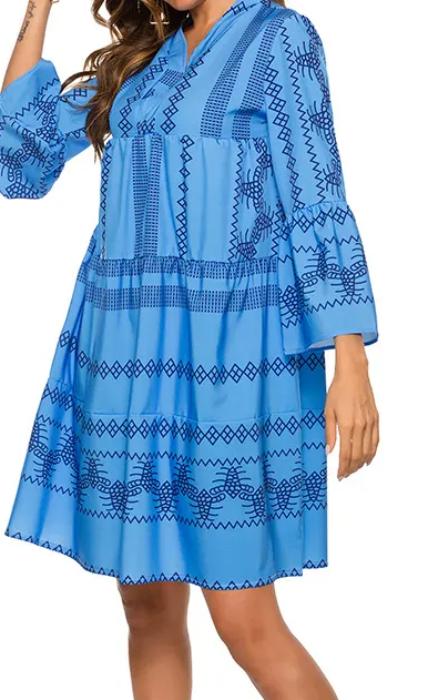 ADELINE | PRINTED FLARE SLEEVE MIDI DRESS