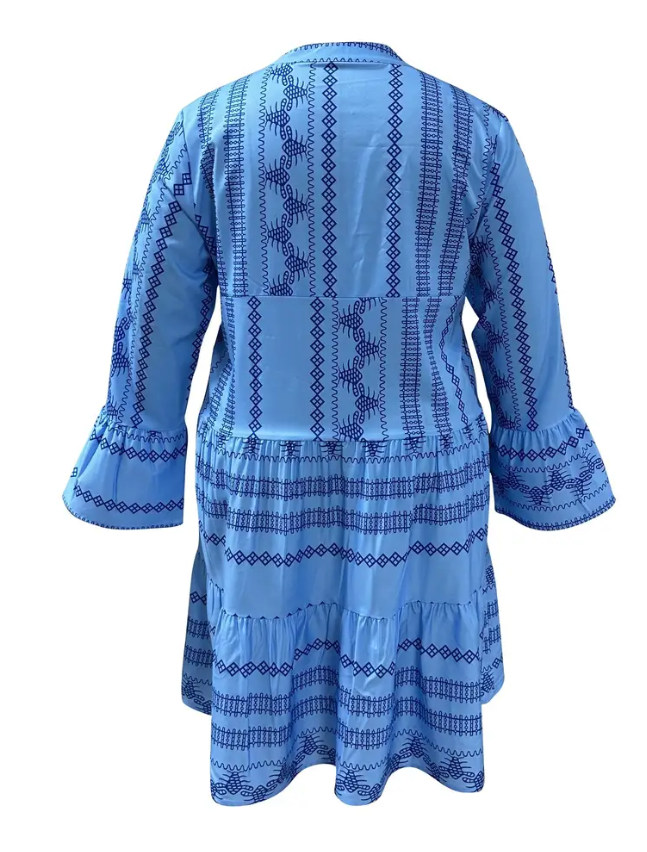 ADELINE | PRINTED FLARE SLEEVE MIDI DRESS
